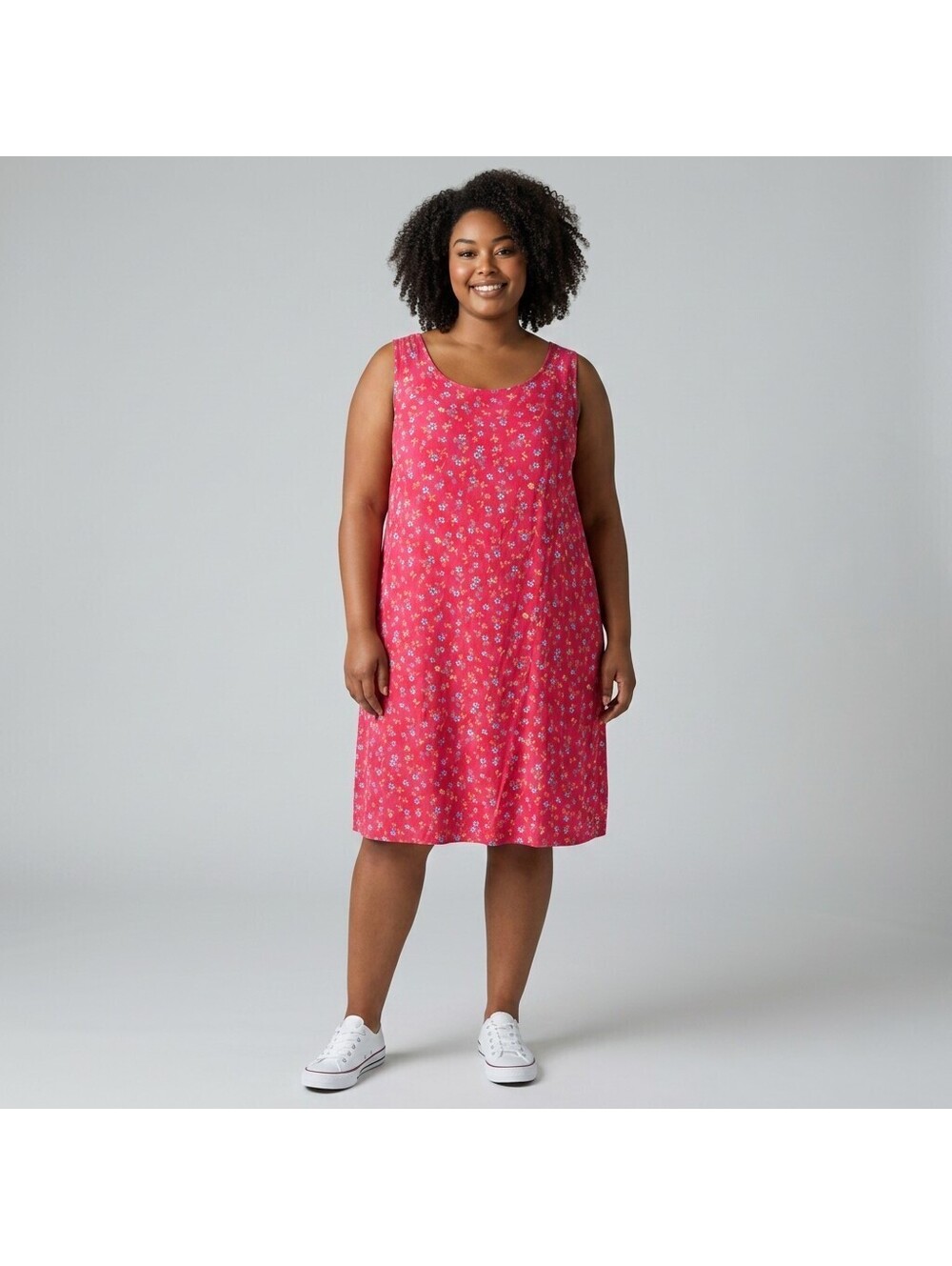 Erika II Dress Women 2X Plus Pink Floral Shift Midi Sleeveless Rayon Casual
